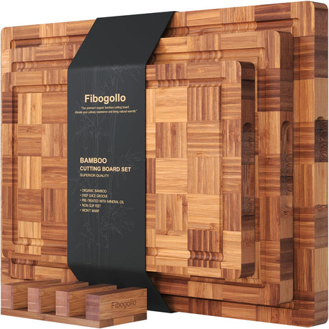 Fibogollo bamboo cutting board large with juice groove for meat juices