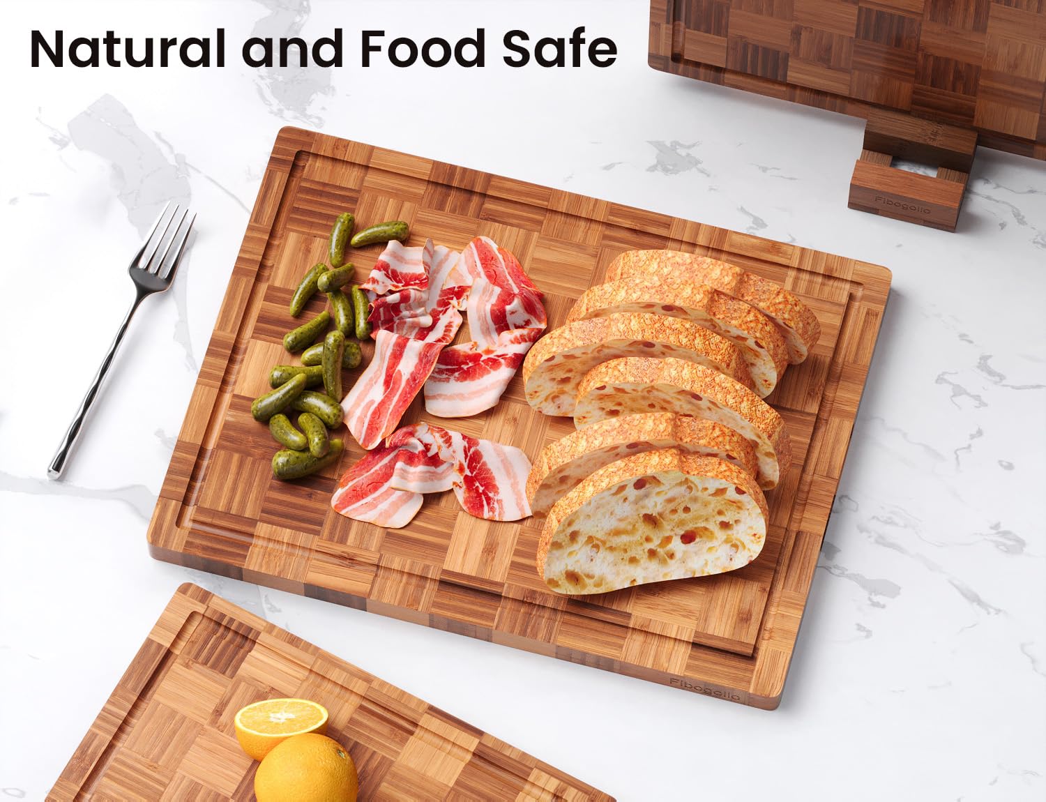 Fibogollo bamboo cutting board medium with juice groove for vegetables