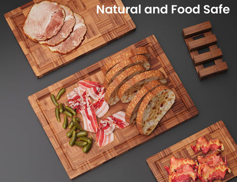 Fibogollo bamboo board emphasizes natural material for safe, knife-friendly chopping.