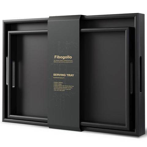 Fibogollo bamboo serving tray large size with black finish, ideal for family meals and entertaining.