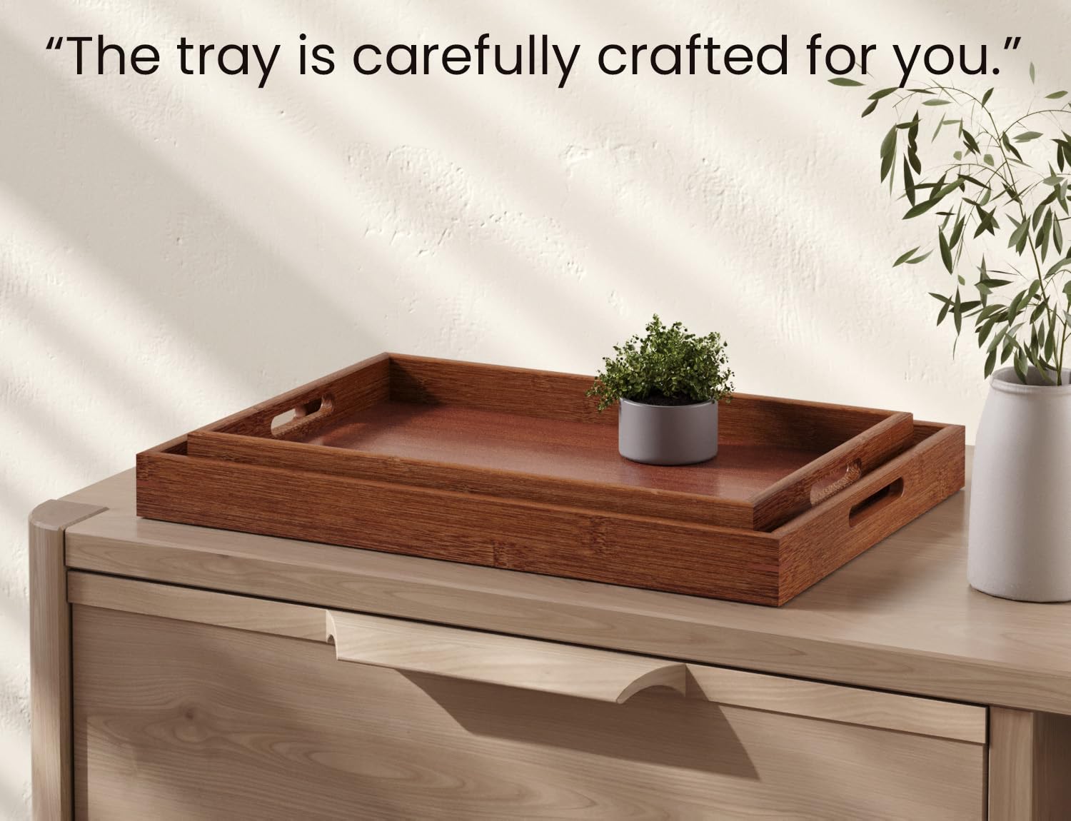 Fibogollo bamboo tray bedside use supports light meals and convenient setup.