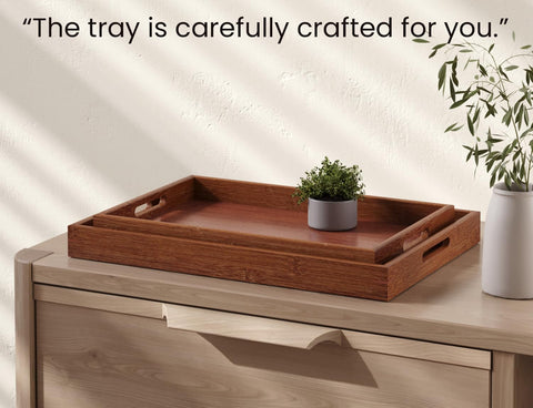 Fibogollo bamboo tray bedside use supports light meals and convenient setup.