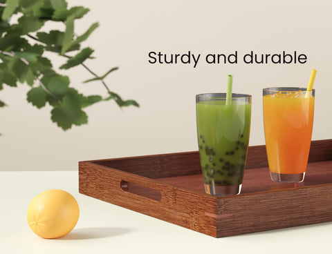 Fibogollo bamboo tray front view showcases natural grain and sturdy construction.