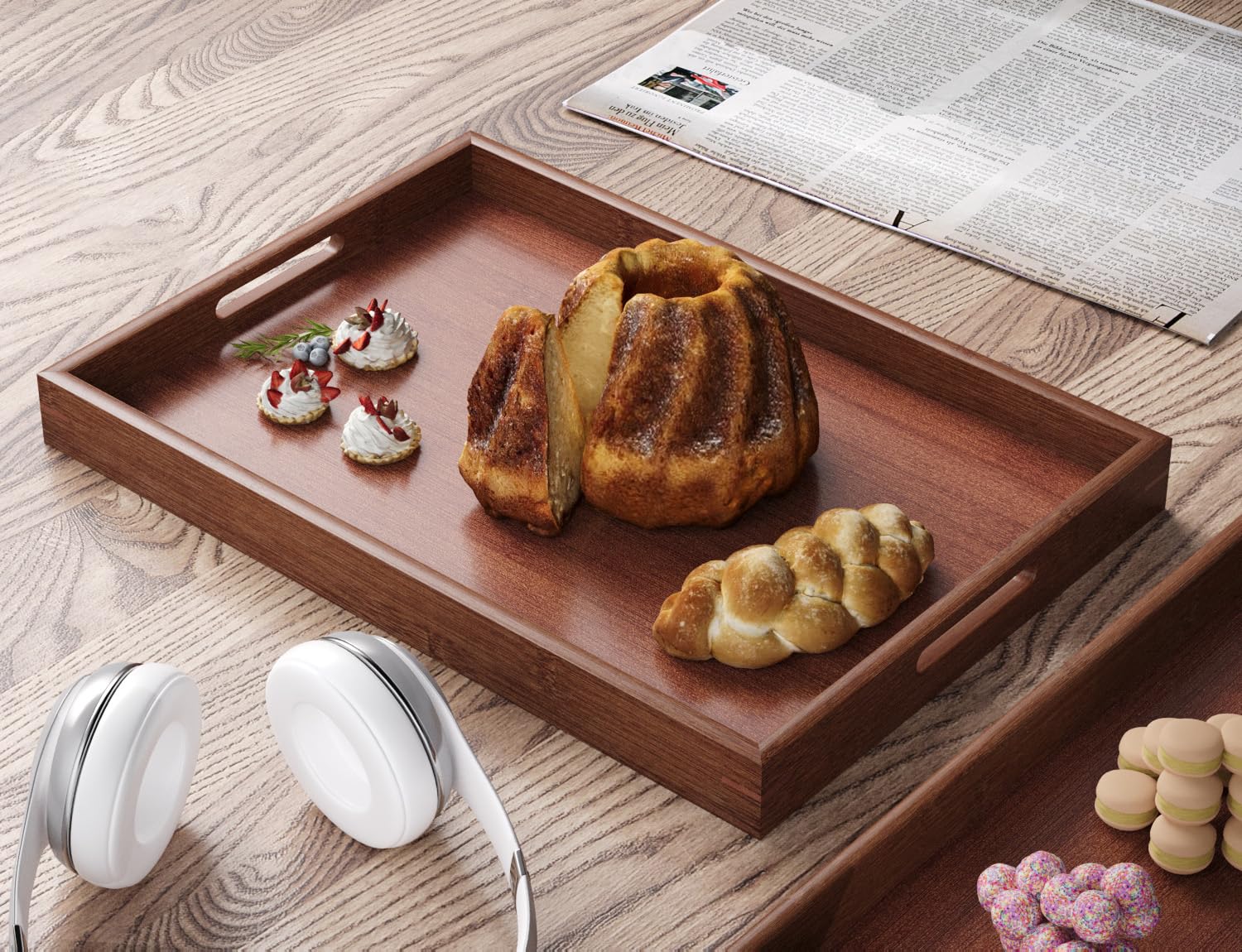 Fibogollo bamboo tray with natural grain for rustic home decor.