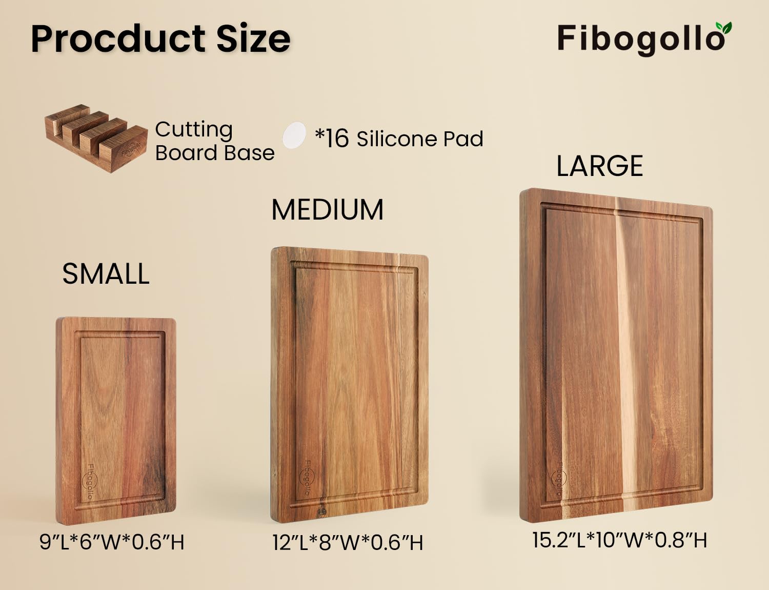 Fibogollo three-piece set with built-in handles for secure grip.