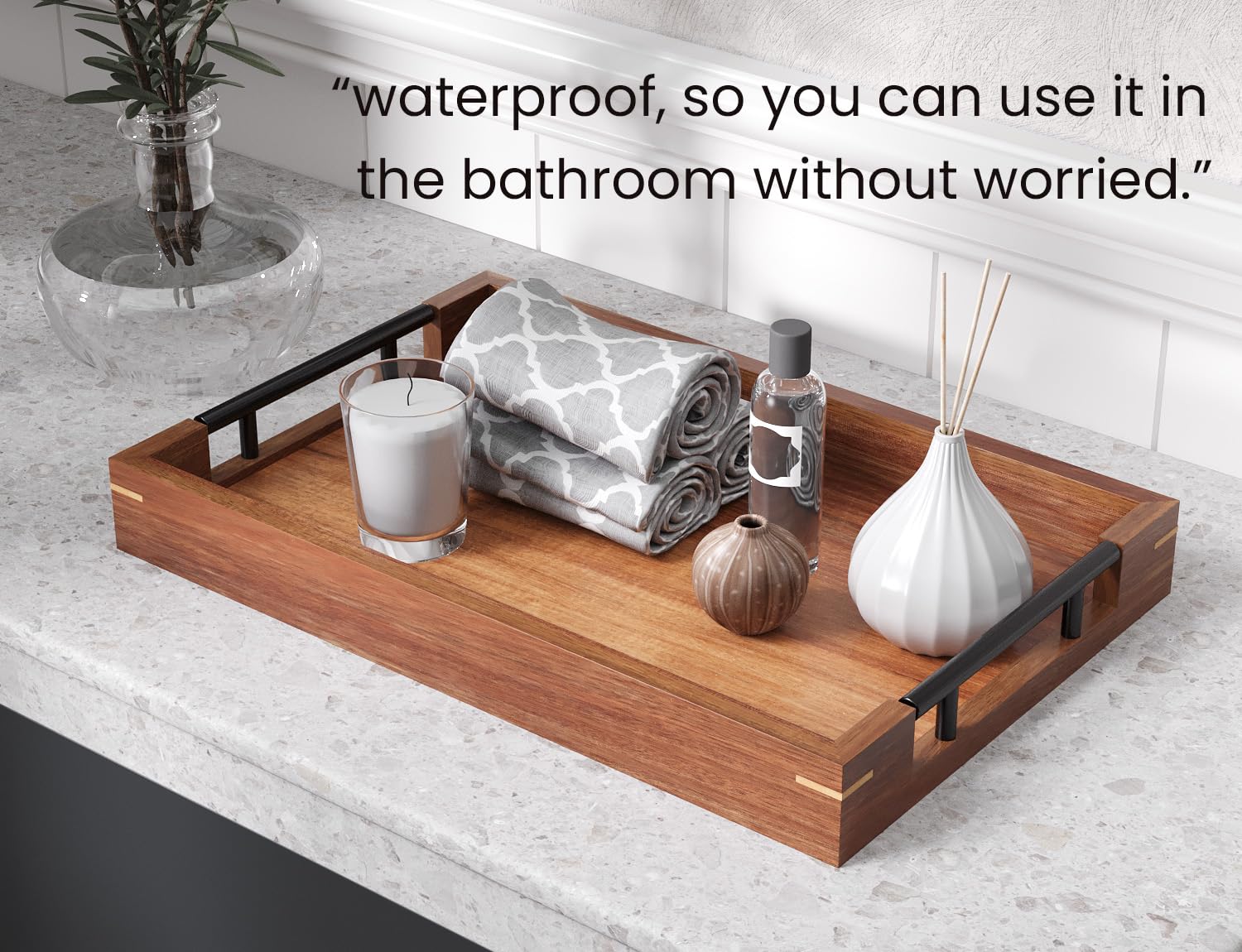 Fibogollo tray with metal handles designed for a comfortable grip during carrying