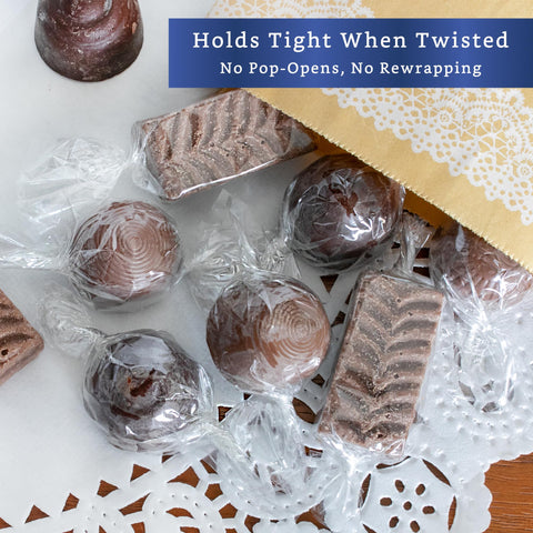 Fiesta Wraps superior-thickness cellophane for durable candy packaging.