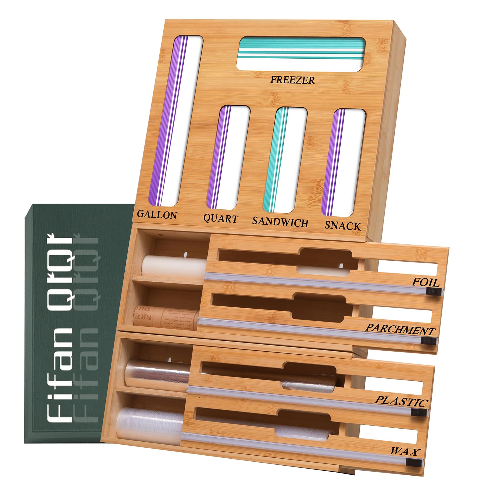 FifanQiQi 9-in-1 storage bag organizer neatly organizes bags in a drawer.