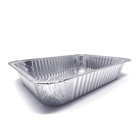 Fig & Leaf disposable aluminum foil pan close-up, showing heavy-duty construction for roasting.