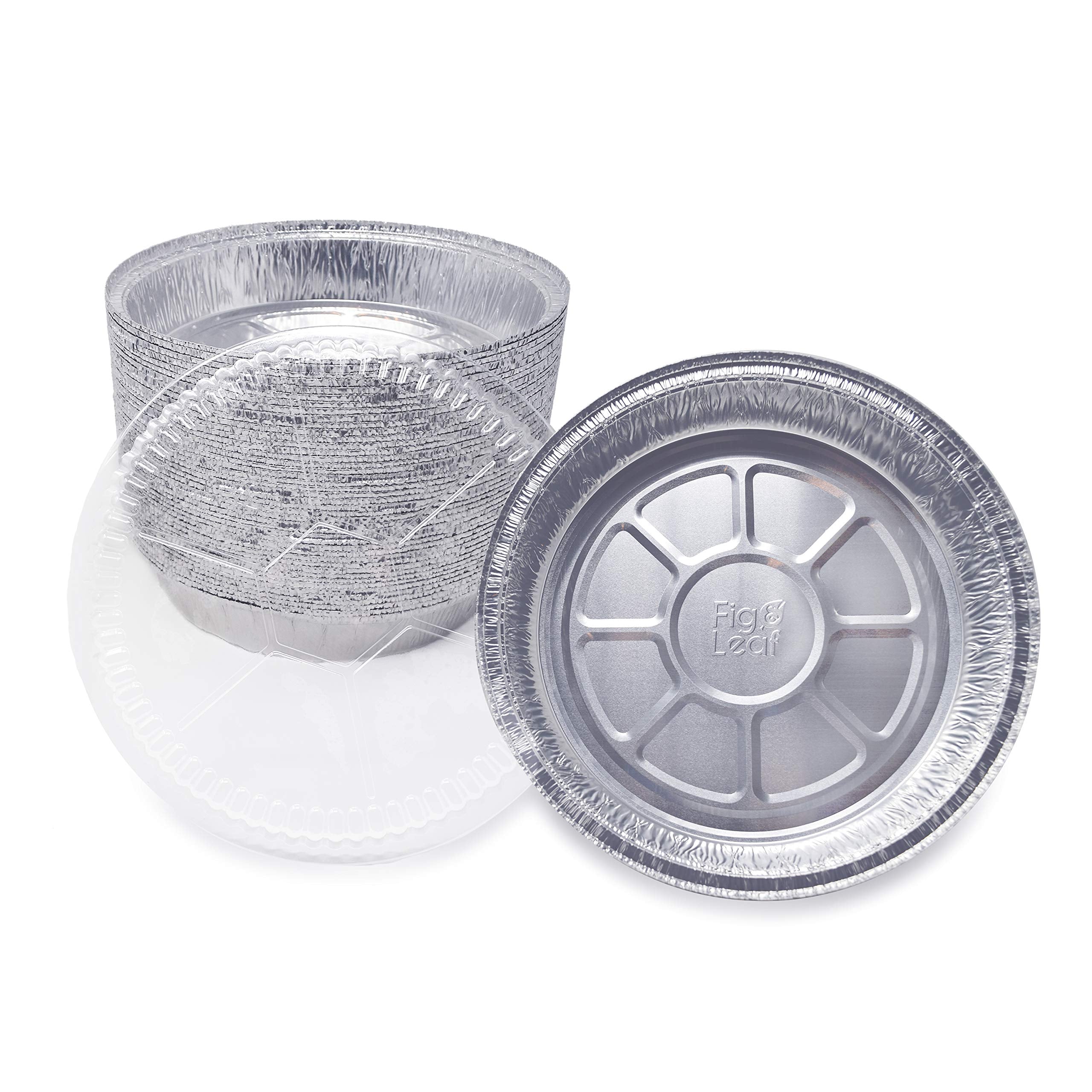 Fig & Leaf foil pan with plastic dome lid for easy meal prep.
