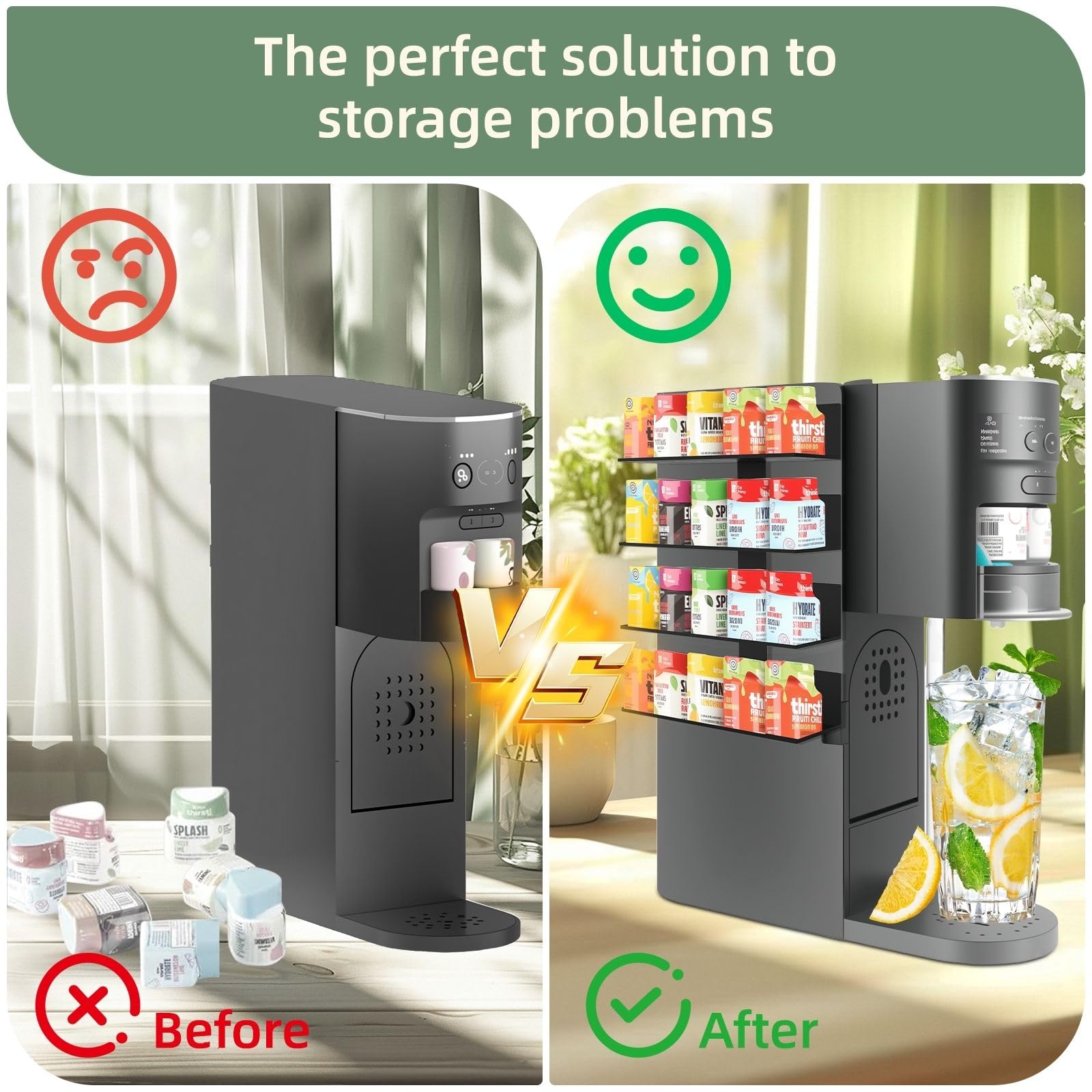 Fijaru sleek metal finish complements Ninja Thirsti and prevents dust buildup.