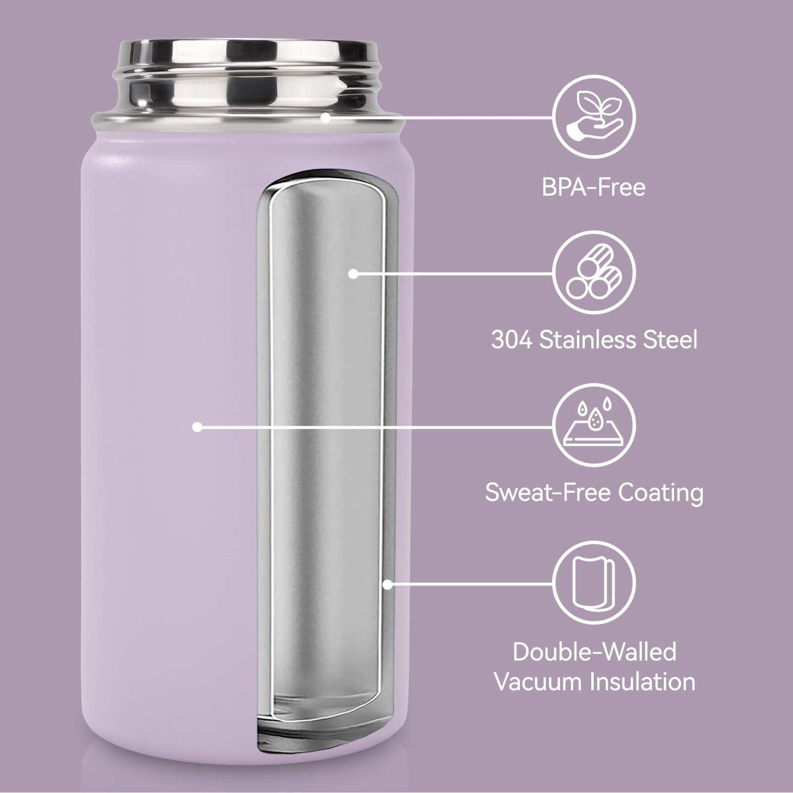 Fijinhom lilac straw lid bottle, easy sipping for kids on the go.