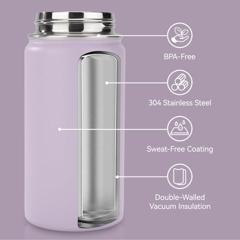 Fijinhom lilac straw lid bottle, easy sipping for kids on the go.