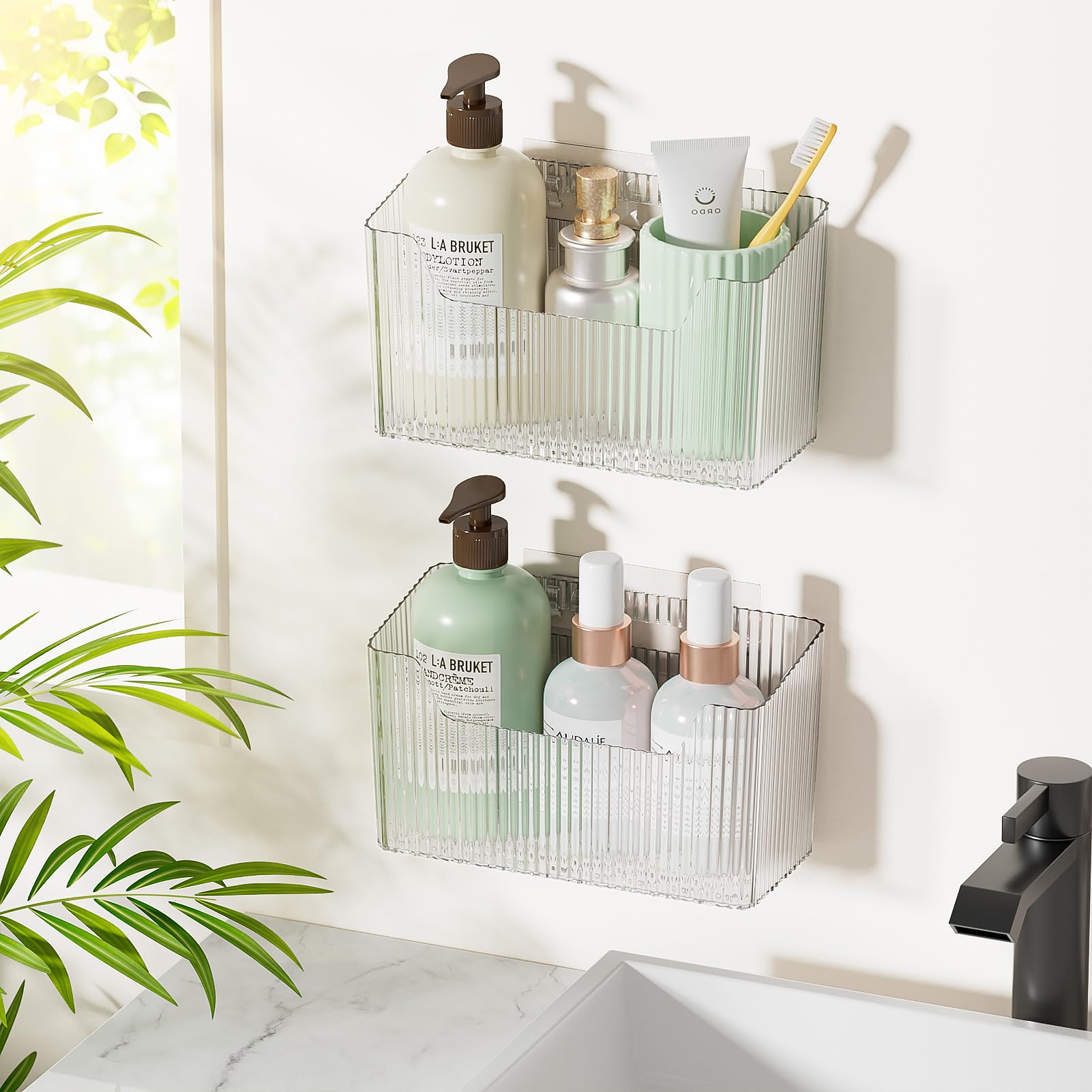 Fikinit 2-pack adhesive cabinet door caddies keep bathroom essentials organized.