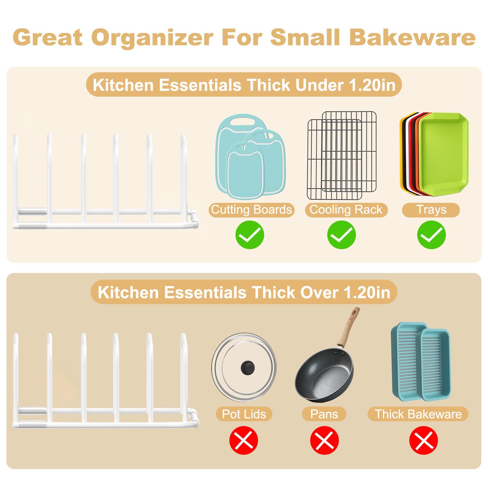 Fikoksol cabinet tray dividers separate pans to reduce clutter.
