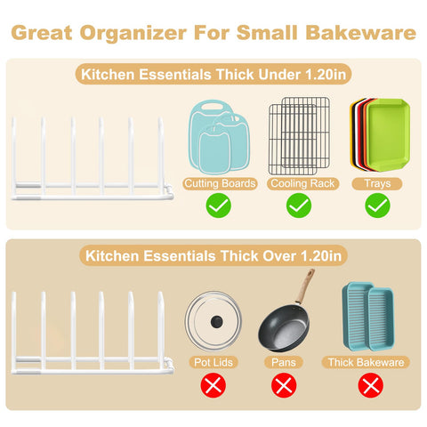 Fikoksol cabinet tray dividers separate pans to reduce clutter.