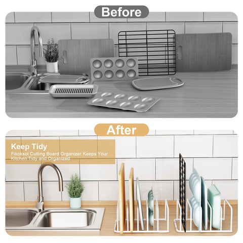 Fikoksol dish rack keeps plates and lids organized in the same cabinet.