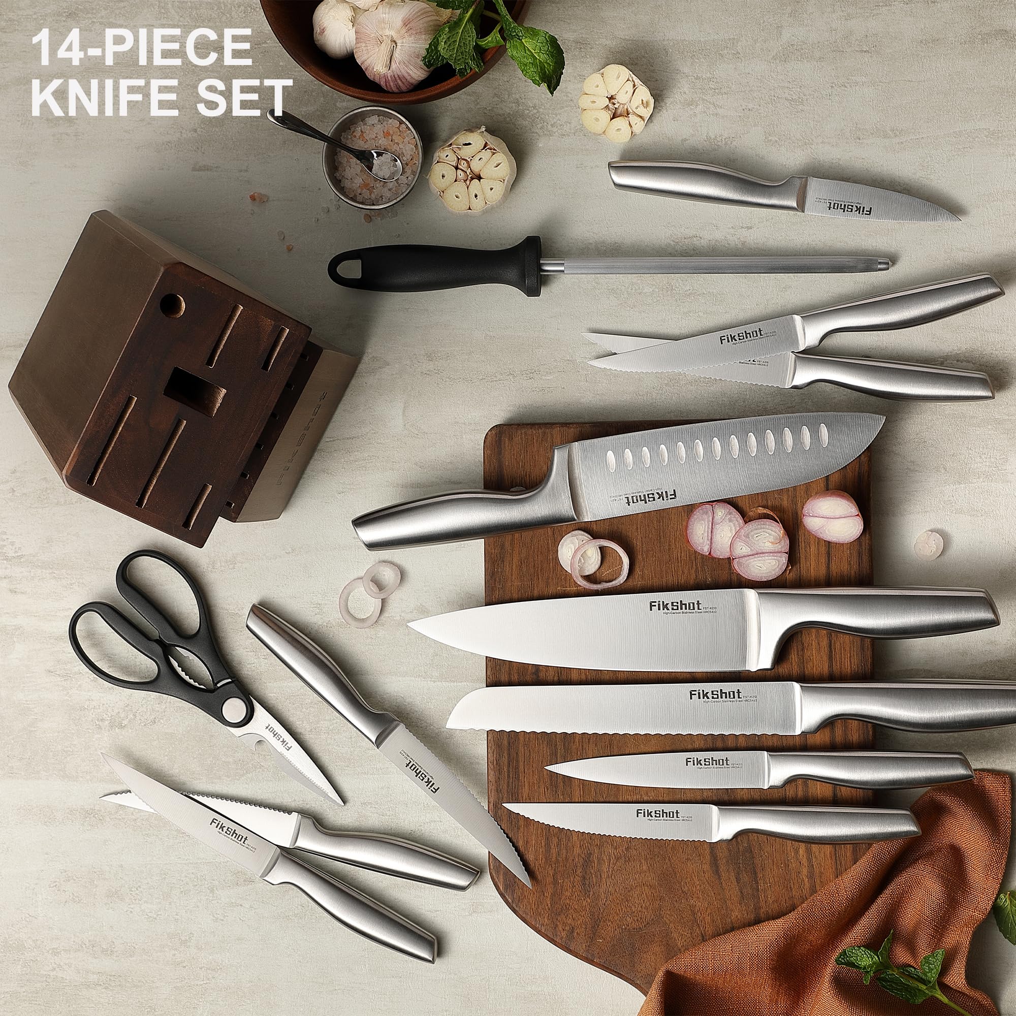 FIKSHOT knife block with built-in sharpener for easy maintenance