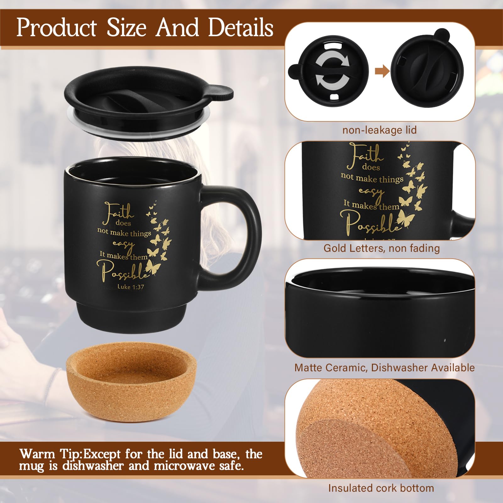 FillTouch 15oz Bible verse mug with lid keeps beverages warm while reducing spills.