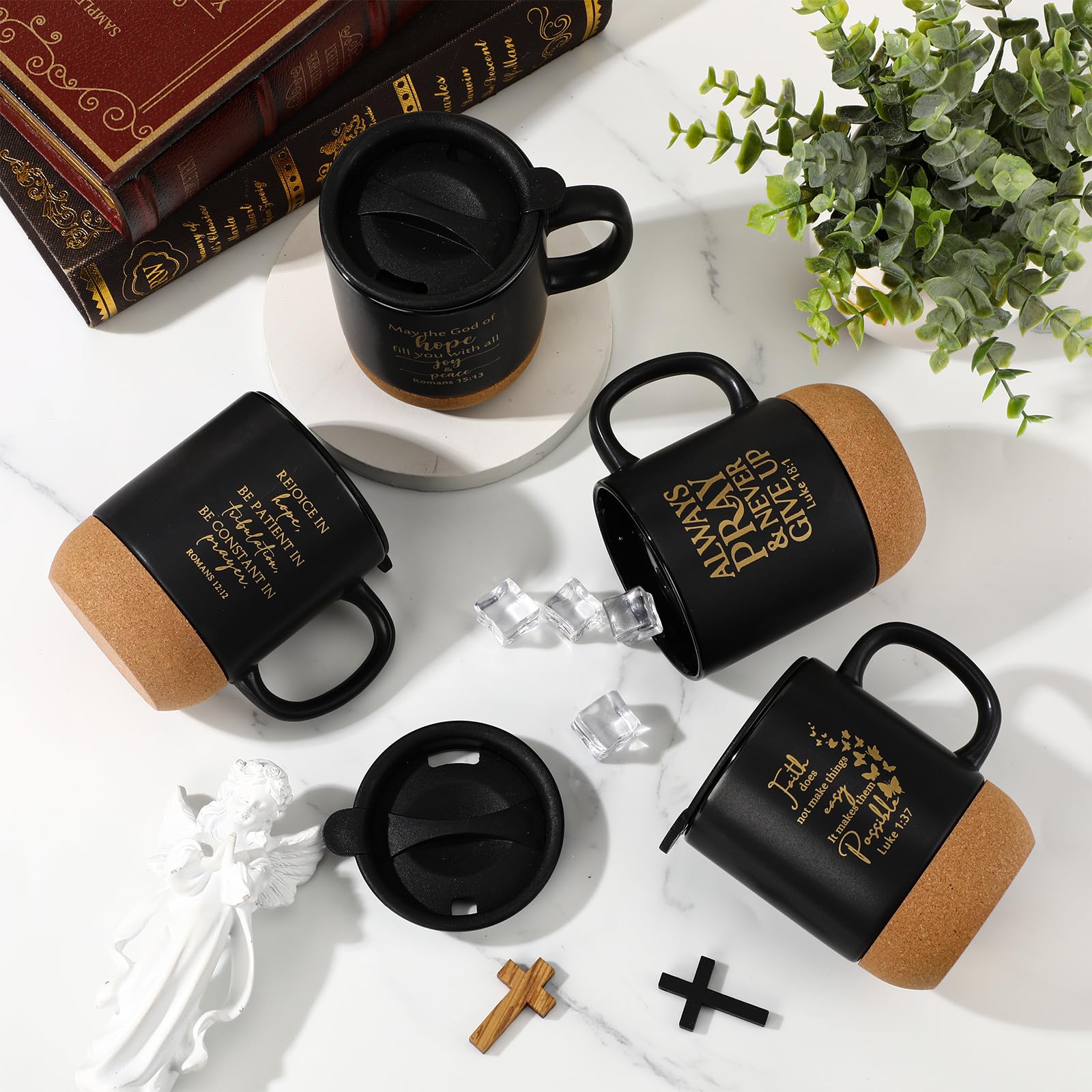 FillTouch mug on desk showing cork bottom protecting wooden surfaces.