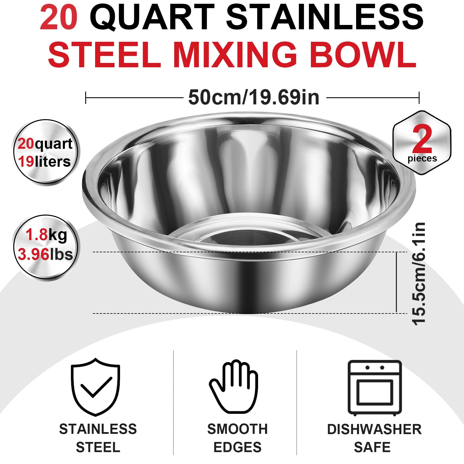 FillTouch oversized stainless bowl with wide rim for easy pouring and handling