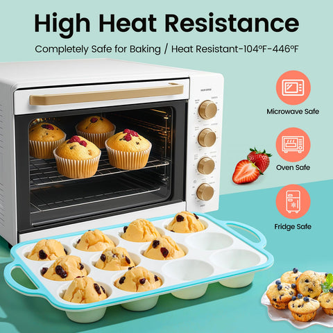 Fimary muffin pan withstands up to 450°F for versatile baking