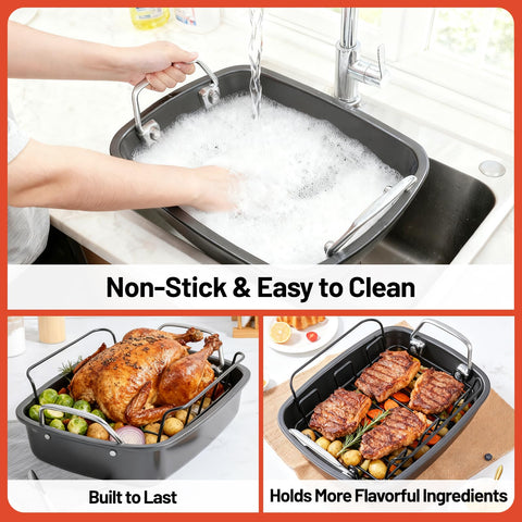 Fimary oil-draining pan improves holiday cleanup.