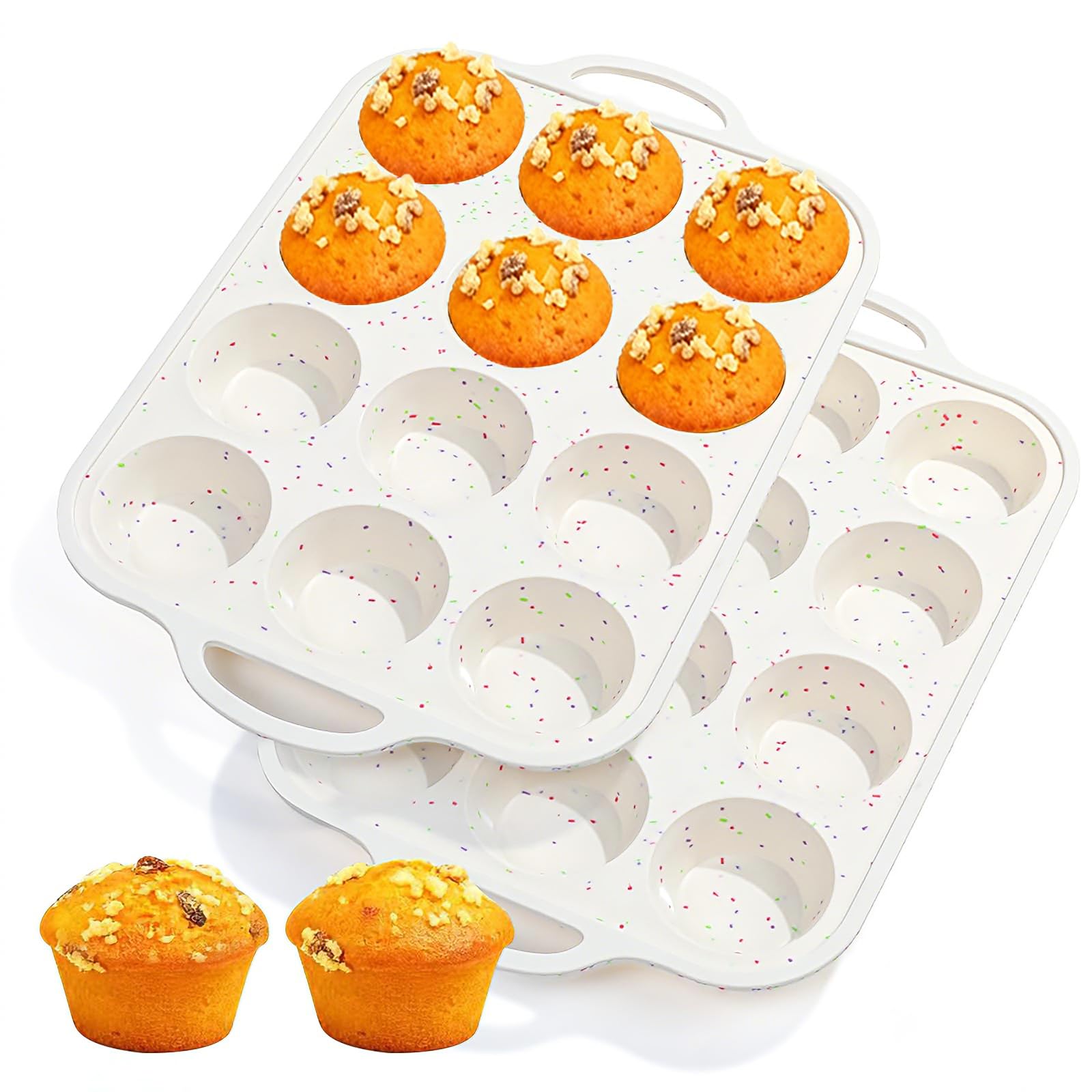 Fimary silicone muffin pan 12-cup design with metal frame for stable, even baking.