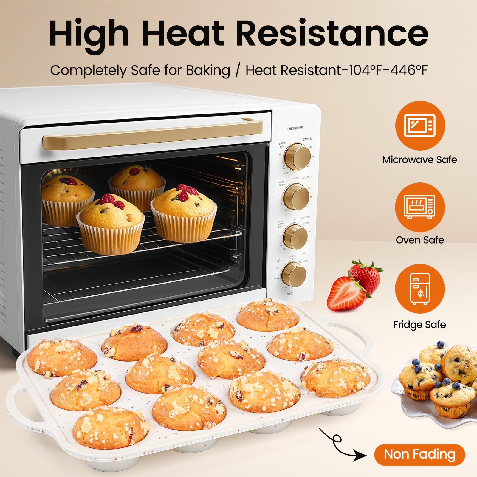 Fimary muffin pan 2.9-inch cups ideal for muffins and mini cupcakes.