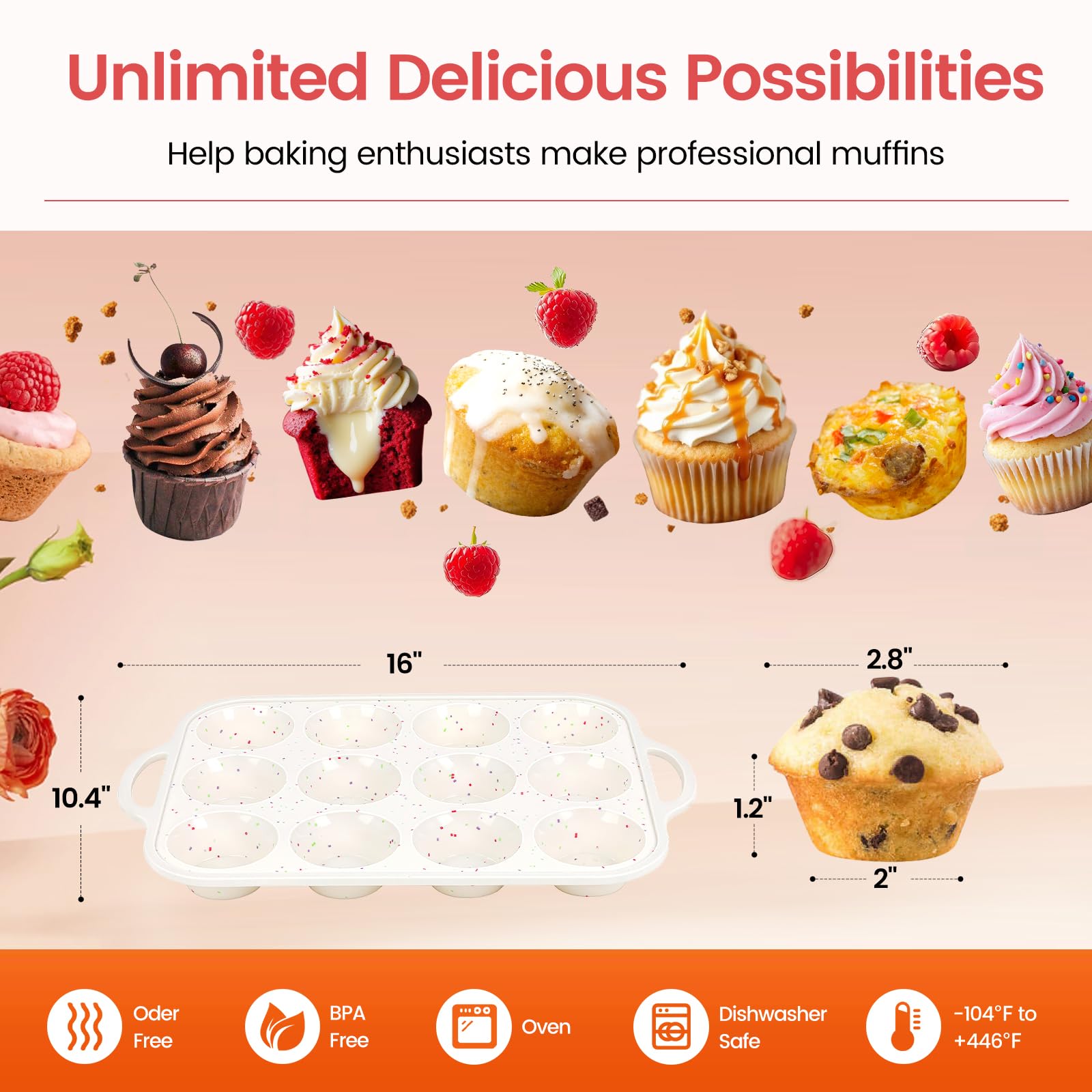 Fimary muffin pan 12-cup capacity suited for batch meal prep.