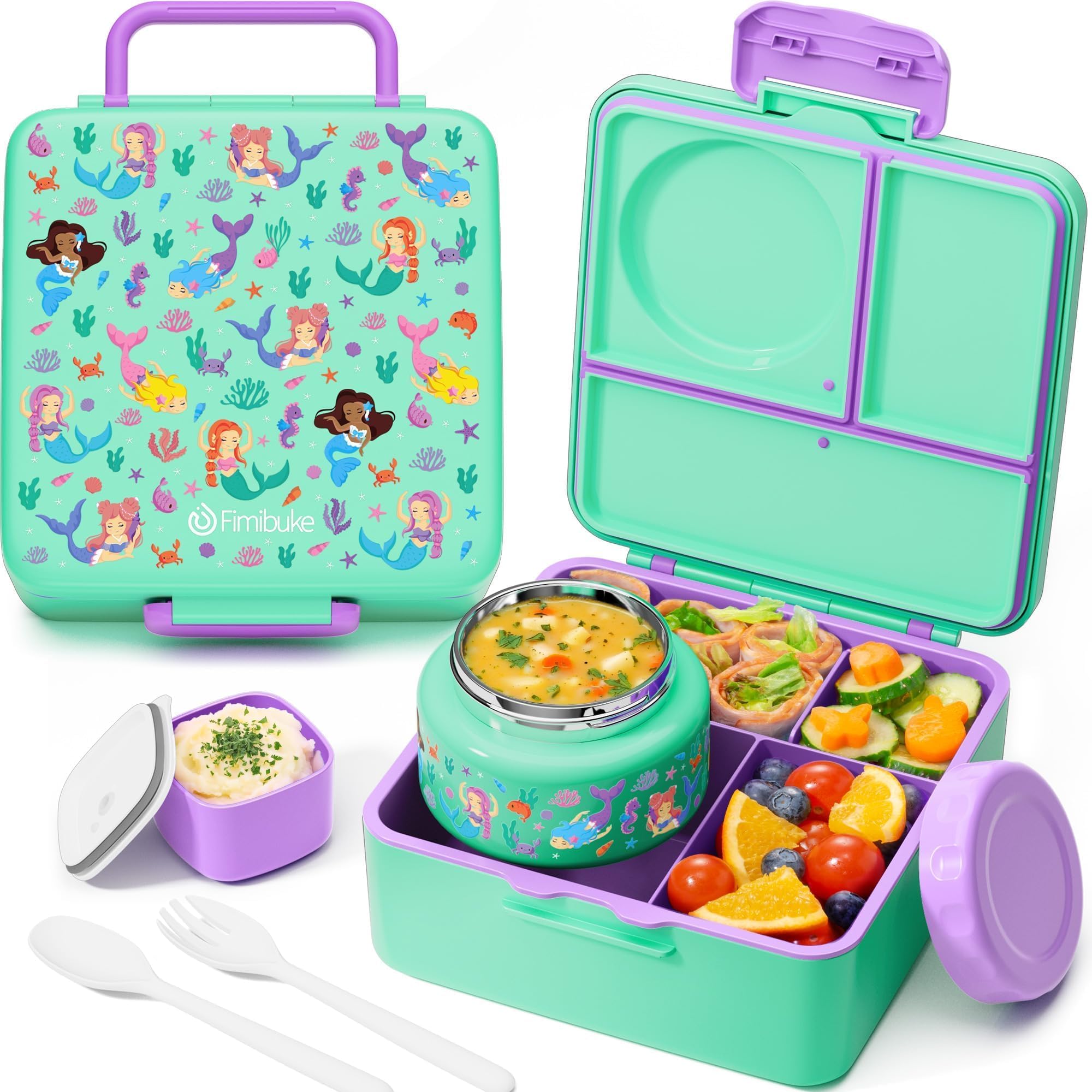 Fimibuke bento lunch box with 3-4 compartments, organized meals for school or work.