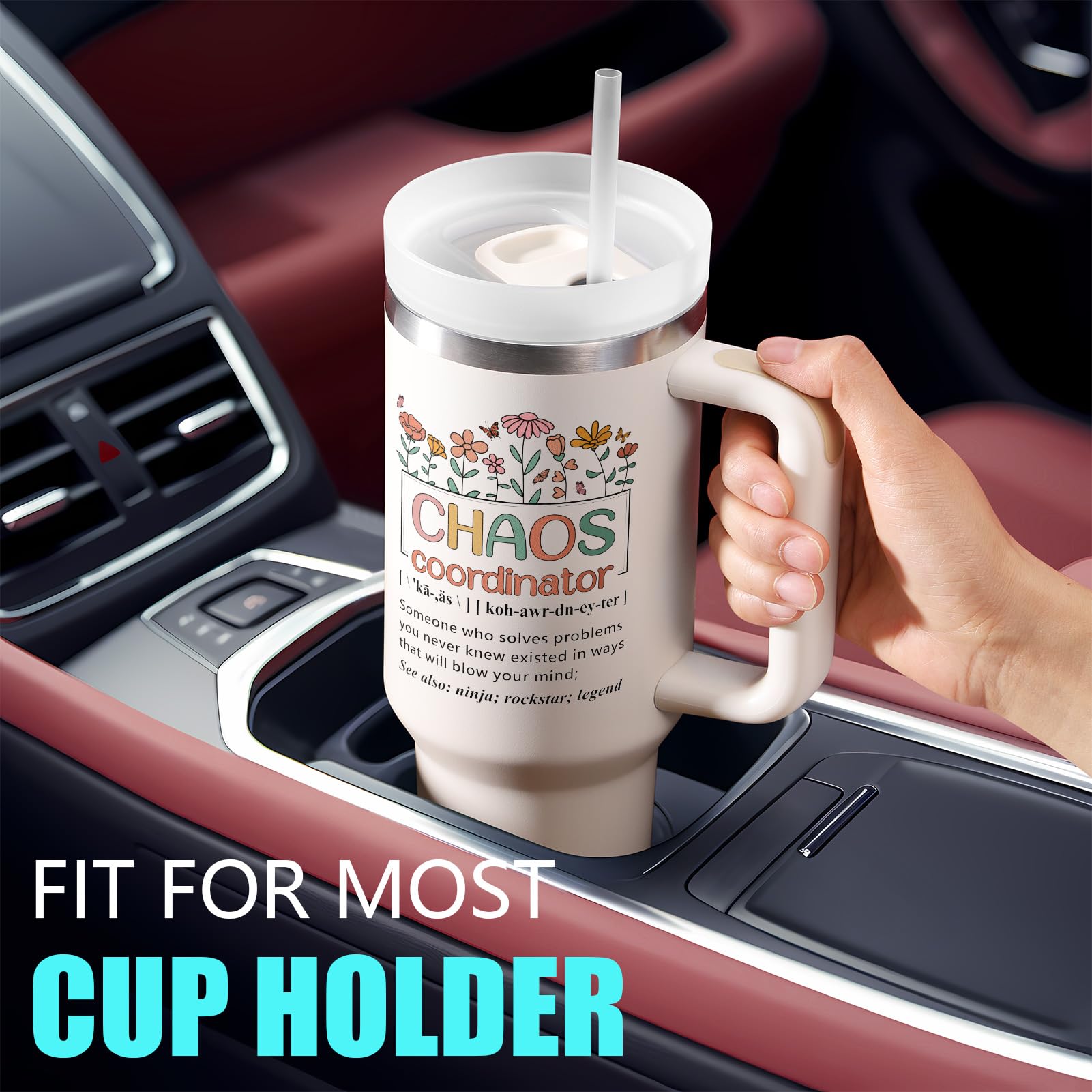 Fimibuke 40oz tumbler back view showcases sturdy design and logo.