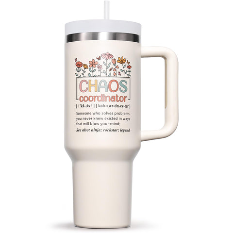 Fimibuke Chaos Coordinator 40oz tumbler with handle for on-the-go hydration.