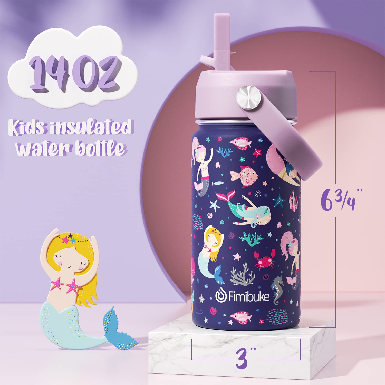 Fimibuke mermaid-pattern bottle offers leak-proof design for active play and travel