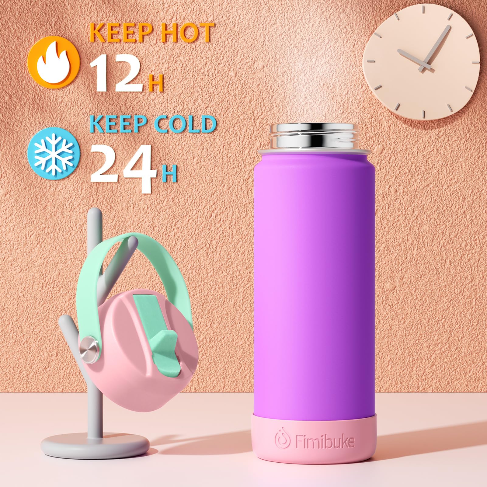 Fimibuke bottle close-up shows leak-proof lid and sturdy straw