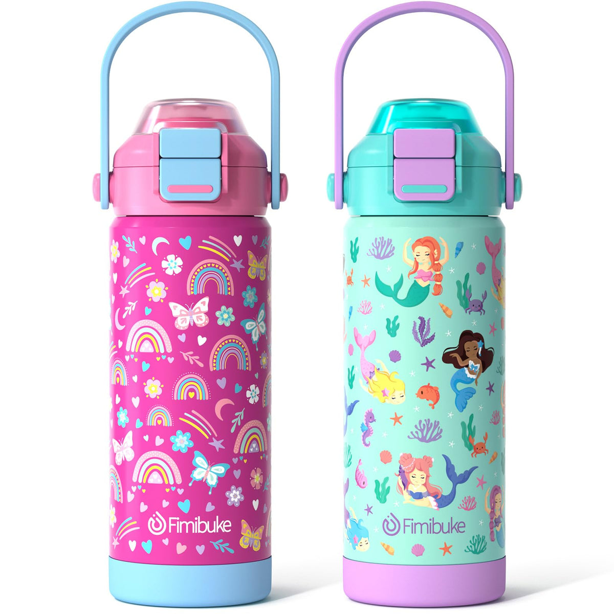 Fimibuke rainbow bottle with pop open straw lid for quick hydration