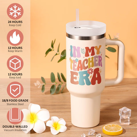 Fimibuke teacher-era 40oz tumbler back view shows bold gift-ready design.