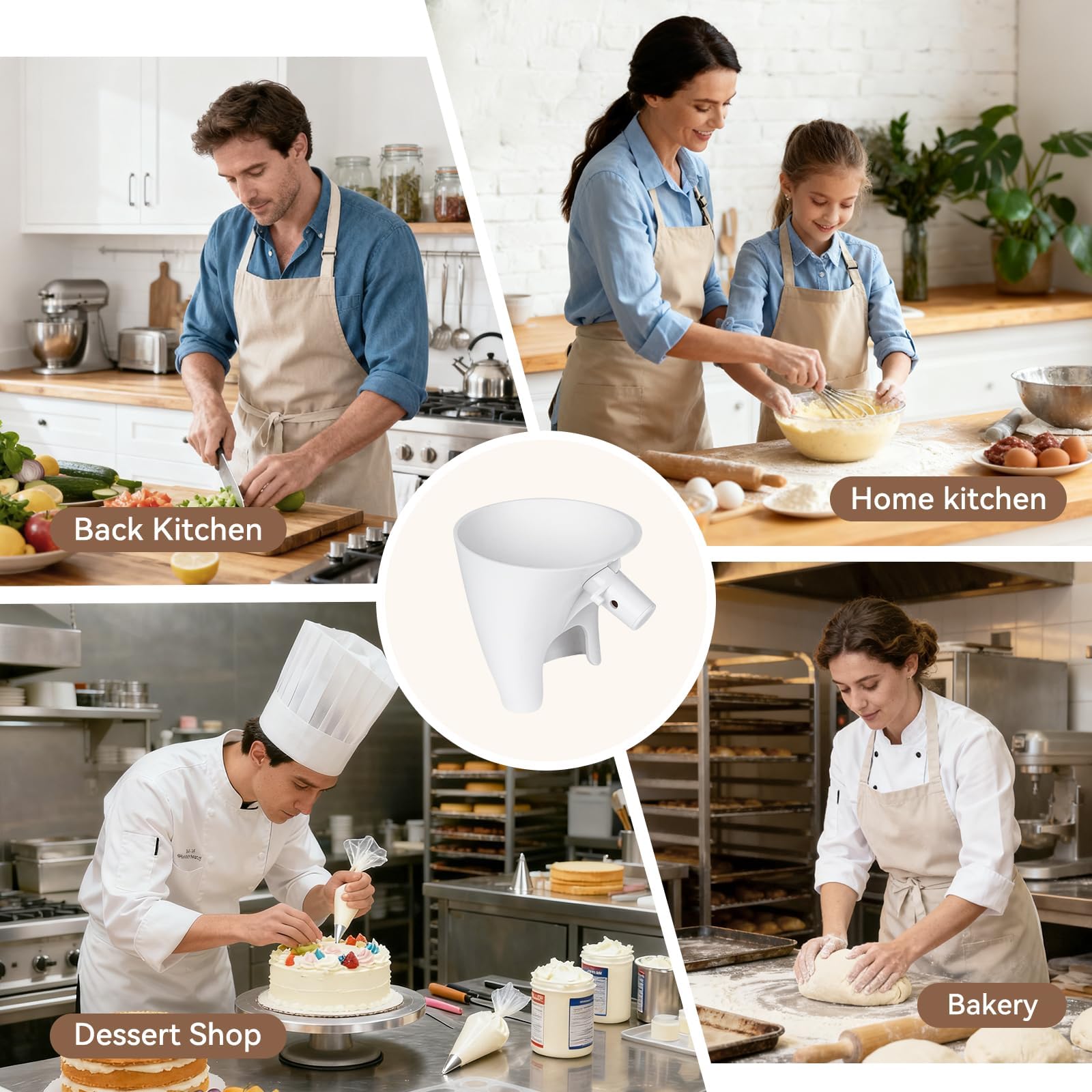 Hands-free pouring with FIMXSD flour funnel lets you multitask during baking.