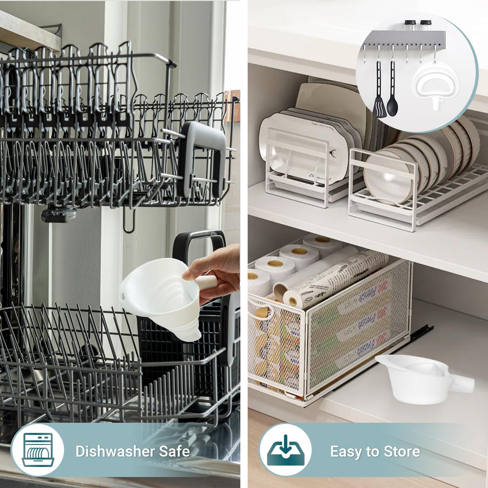 FIMXSD funnel folds flat for compact storage beside other accessories.