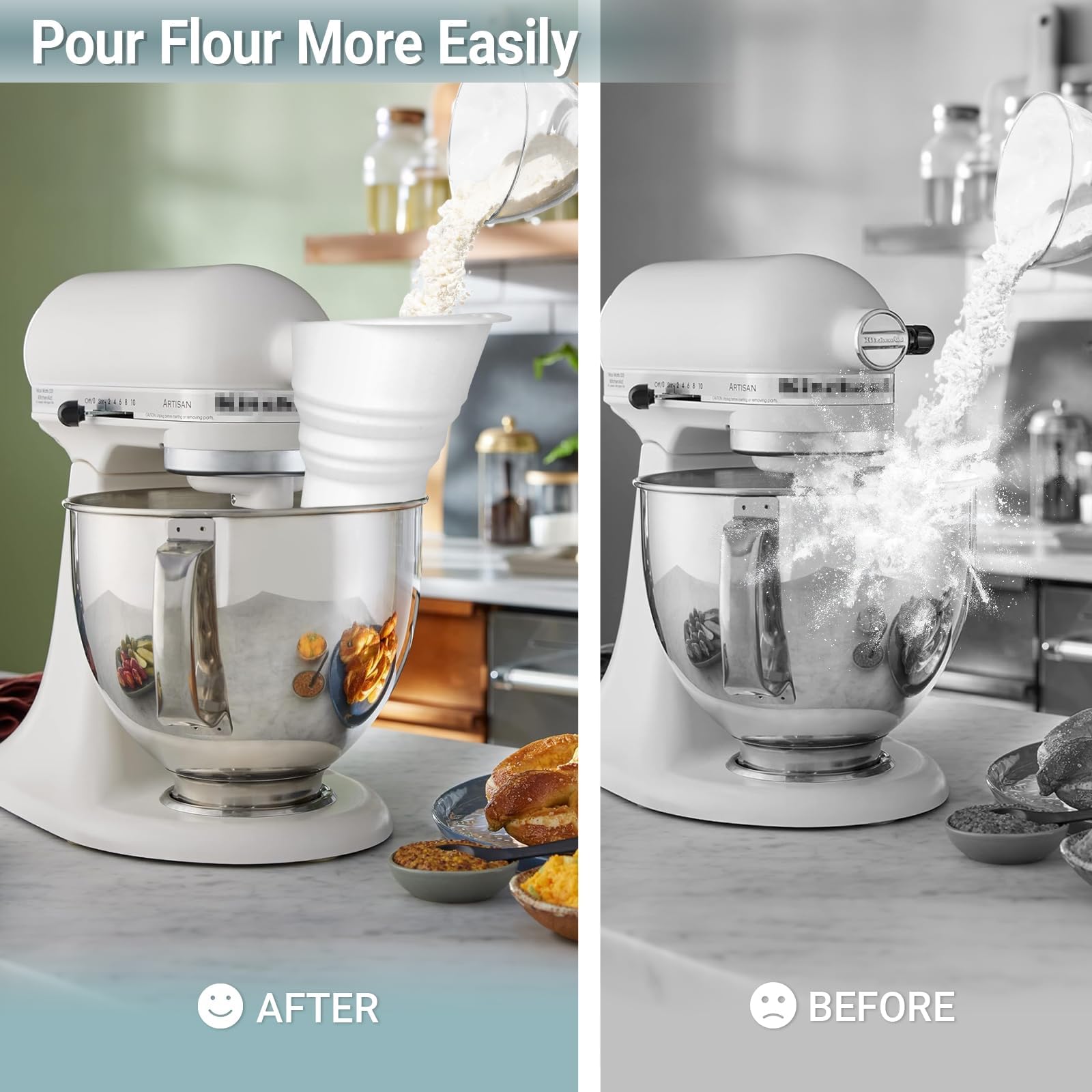 FIMXSD funnel prevents splatter for splash-free pouring during baking.