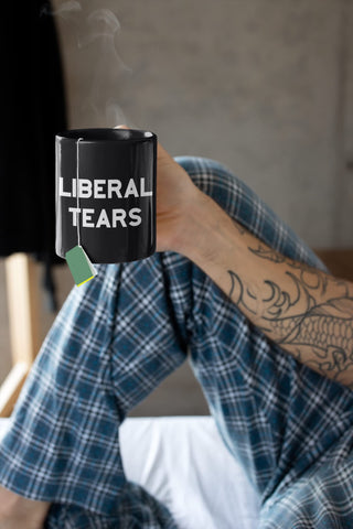 Find Funny Gift Ideas Liberal Tears Mug close-up graphic highlighting playful design