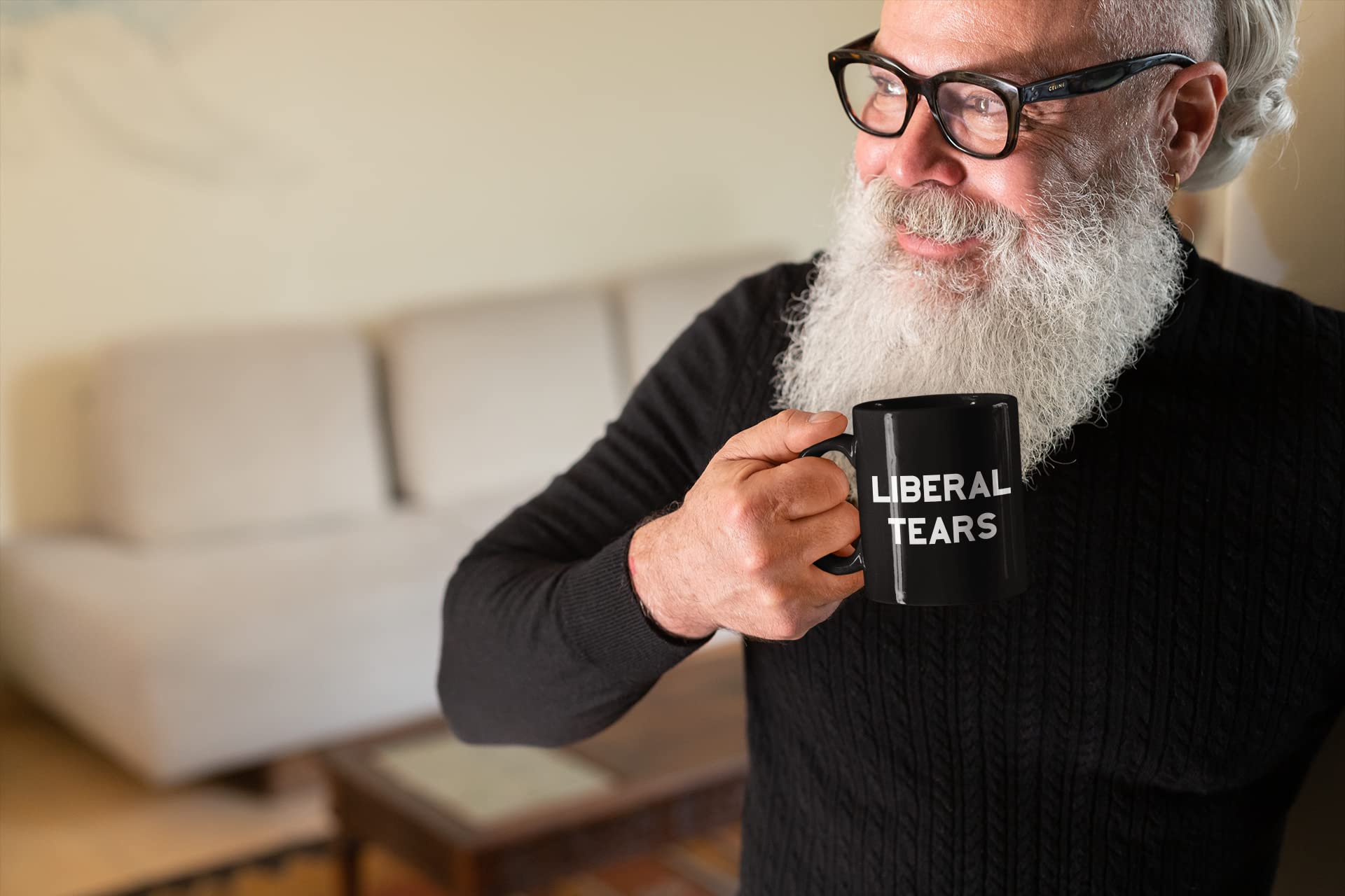 Find Funny Gift Ideas Liberal Tears Mug holding coffee for daily motivation