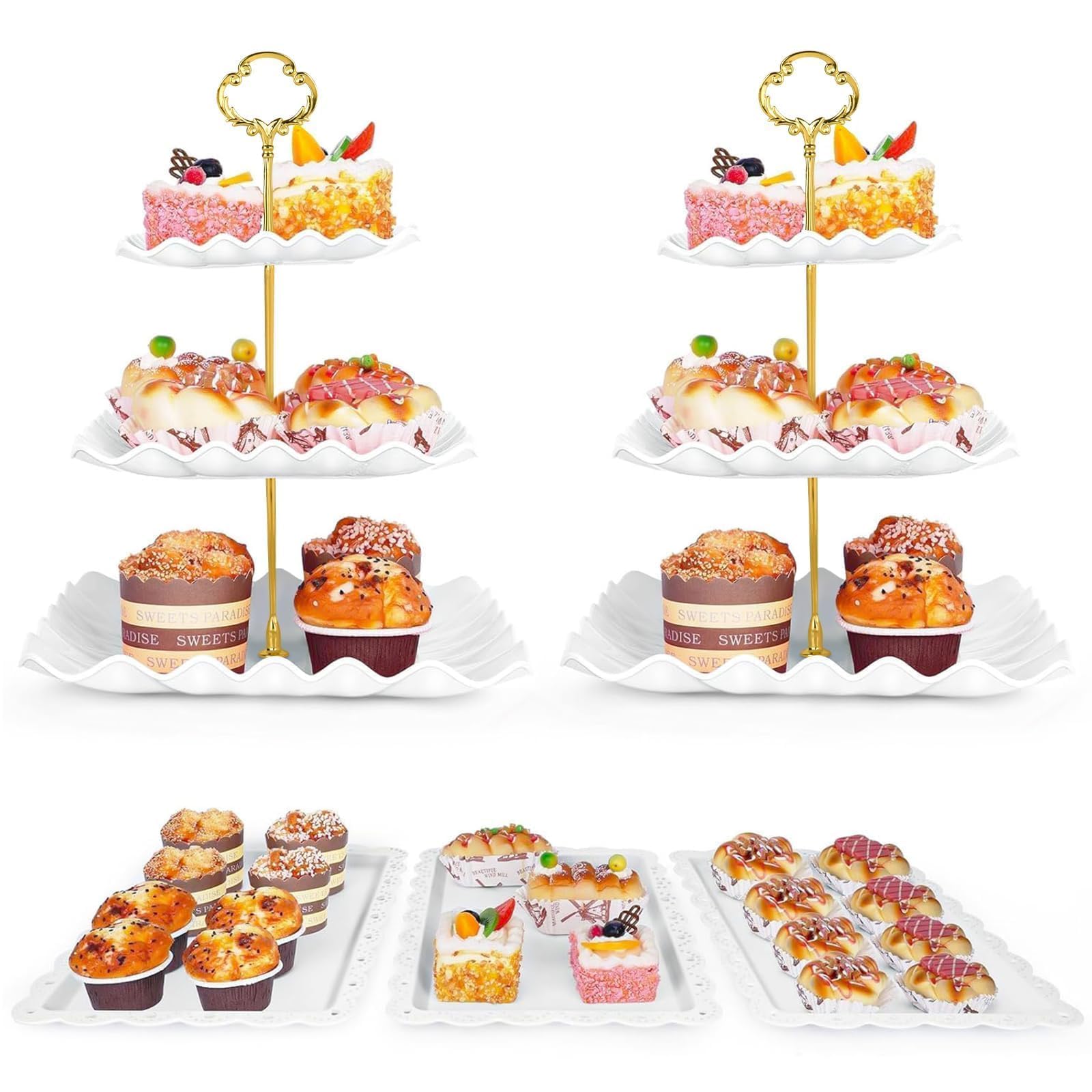 Findful 3-tier dessert stand with gold rods for elegant party display