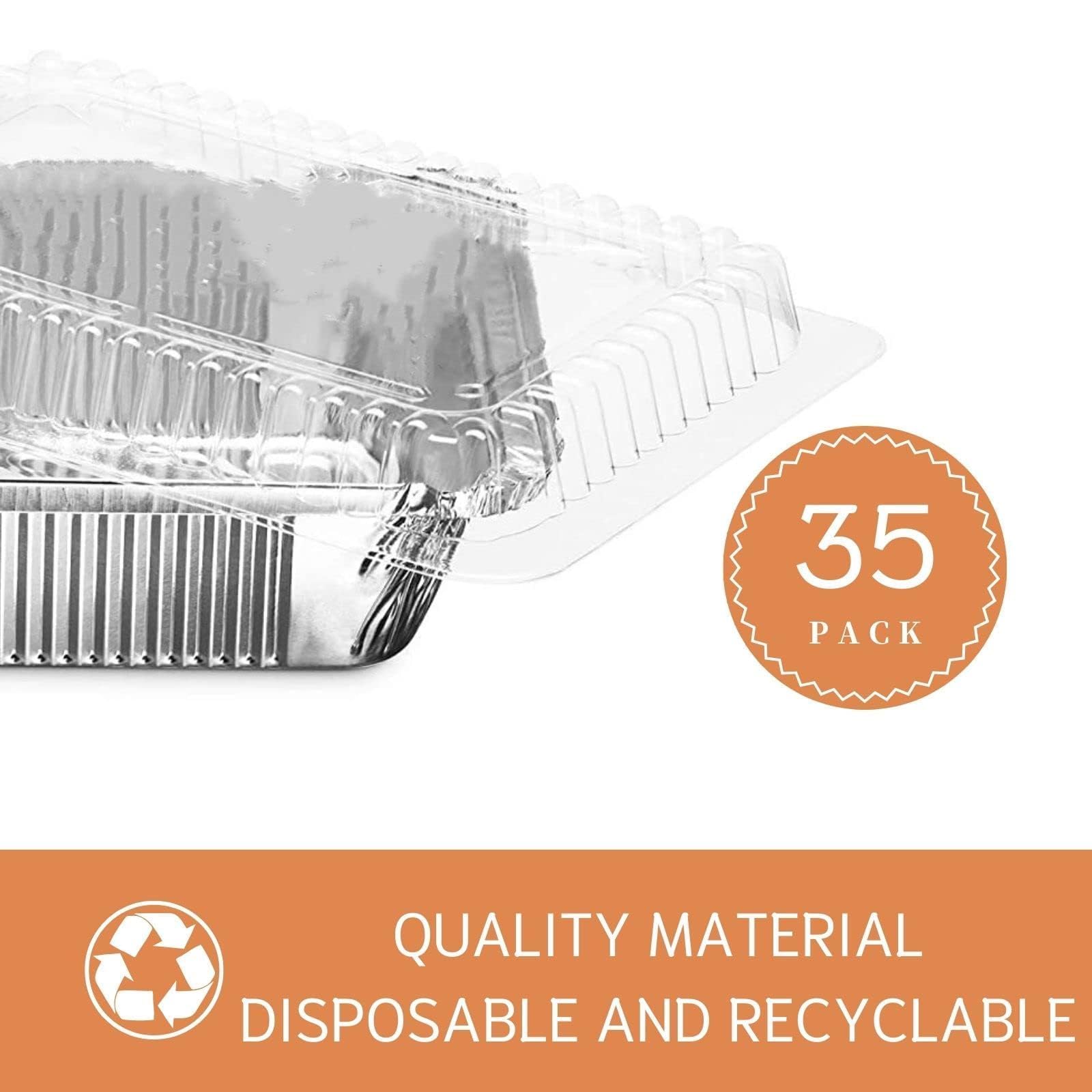 Findful disposable pans with lids, ideal for takeout and potlucks.
