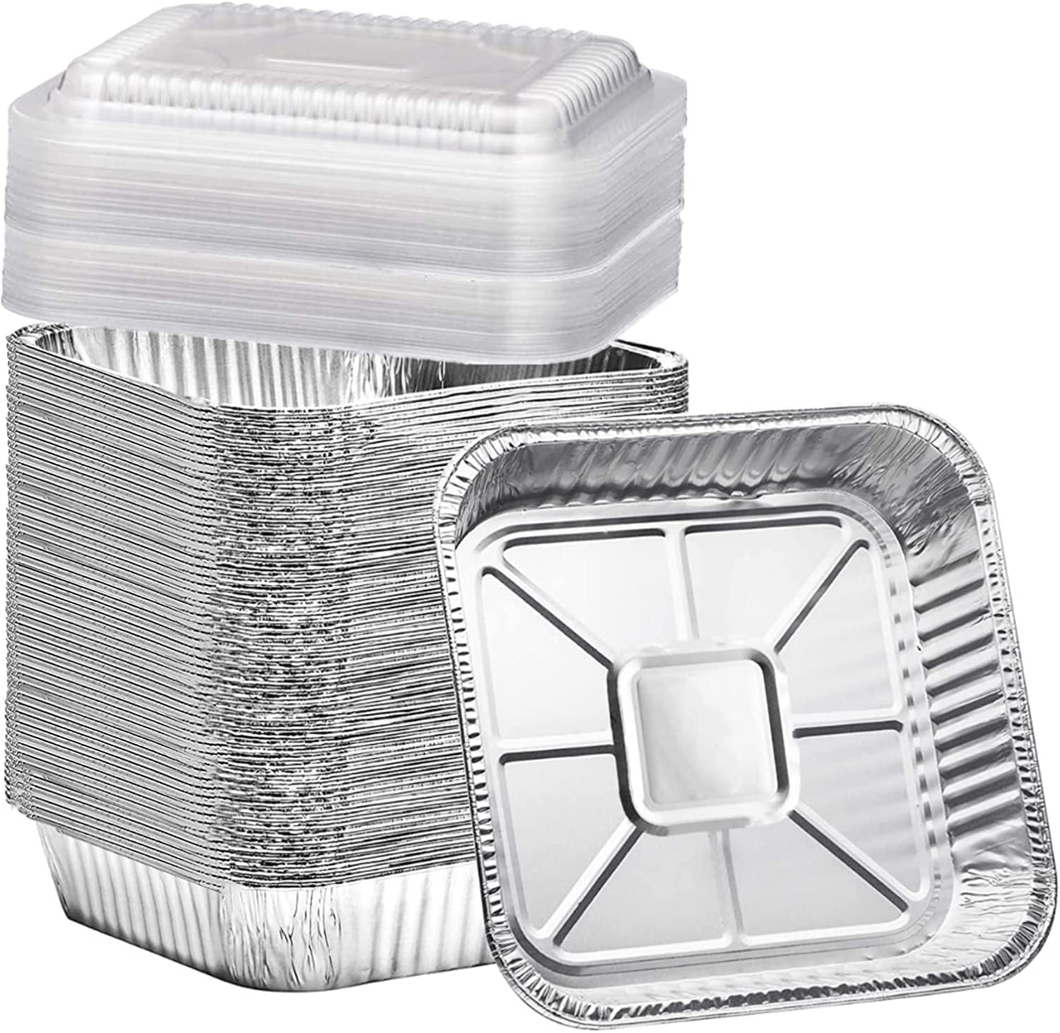 Findful 8x8 aluminum pan with clear lid for bake-and-serve.