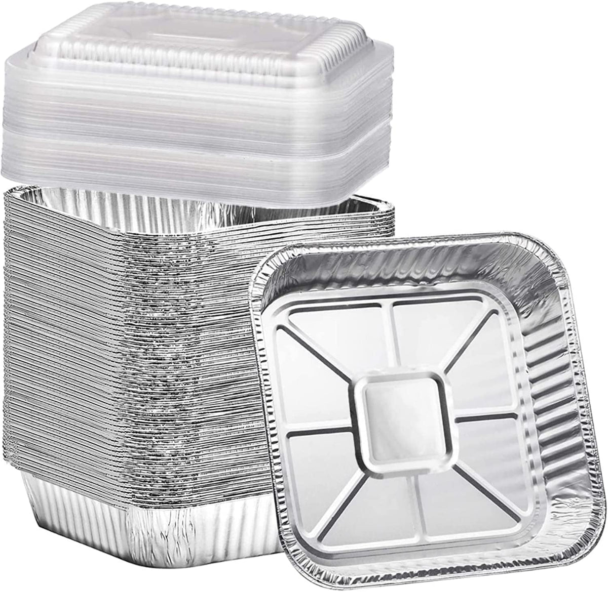 Findful 8x8 aluminum pan with clear lid for bake-and-serve.