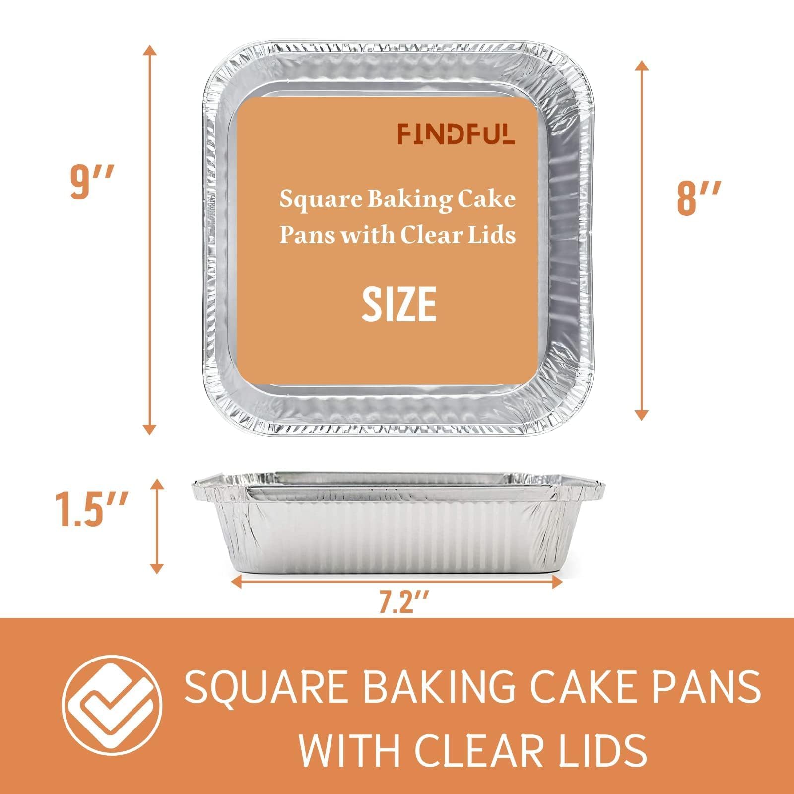 Findful square foil pan 8x8 with lid, oven-safe and stackable.