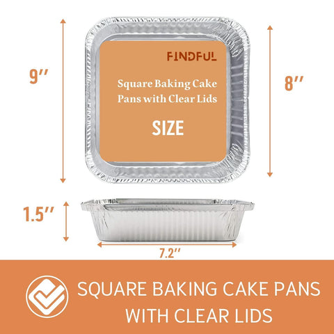 Findful square foil pan 8x8 with lid, oven-safe and stackable.