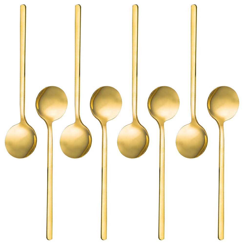 findTop gold-plated espresso spoons set against white background for stylish coffee service.