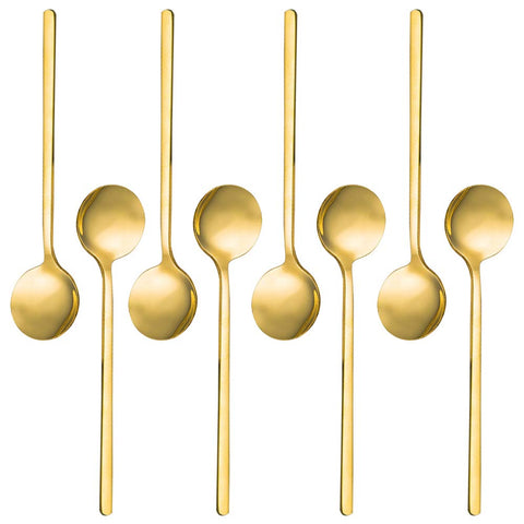 findTop gold-plated espresso spoons set against white background for stylish coffee service.